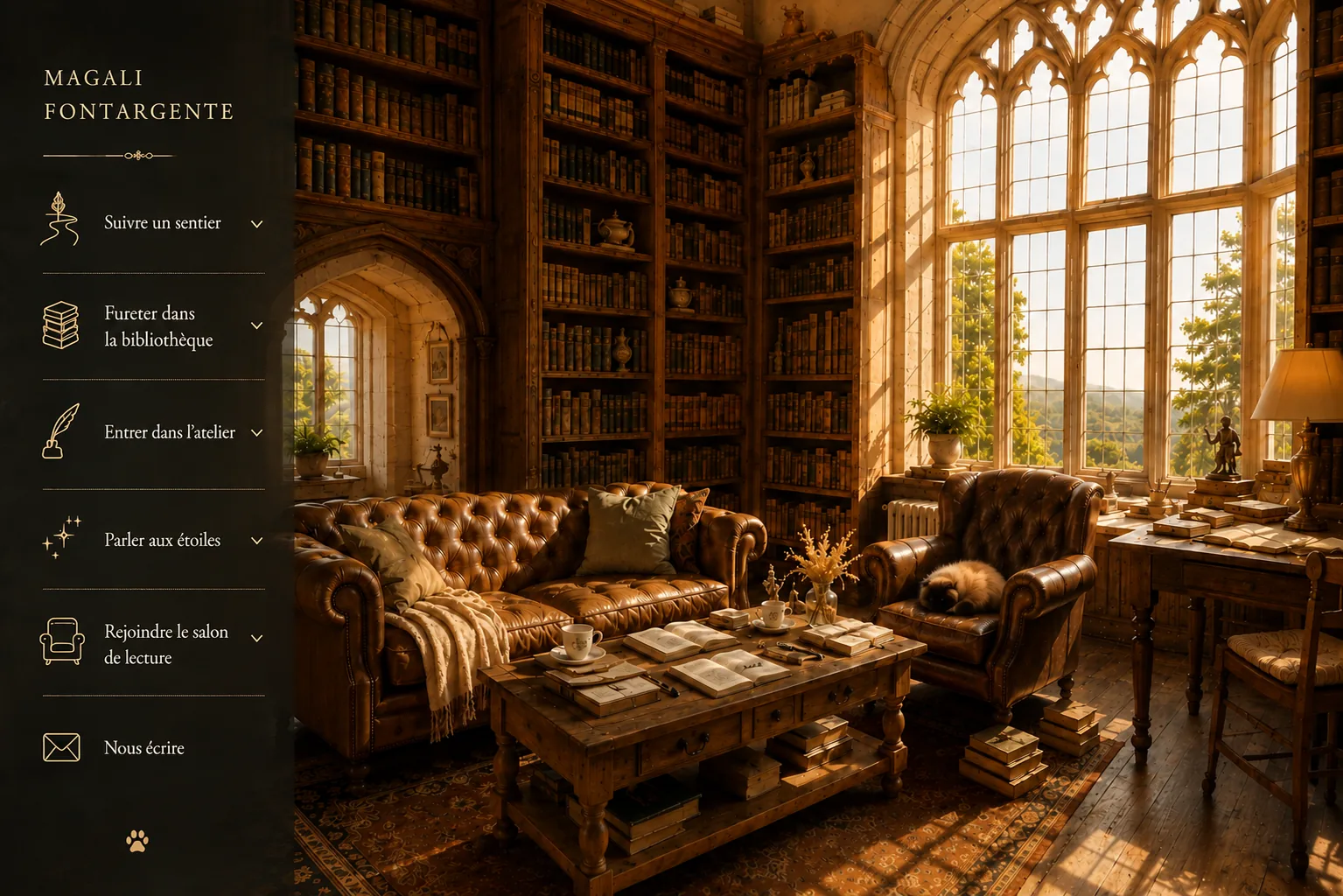 Bibliothèque de Magali Fontargente, avec son menu de navigation